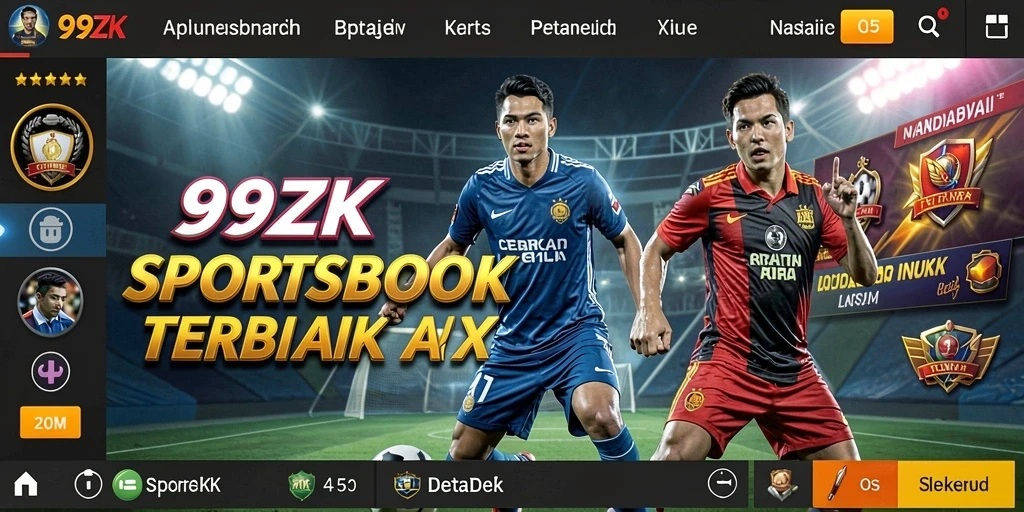 Tampilan antarmuka pengguna aplikasi Sportsbook 99ZK yang modern.