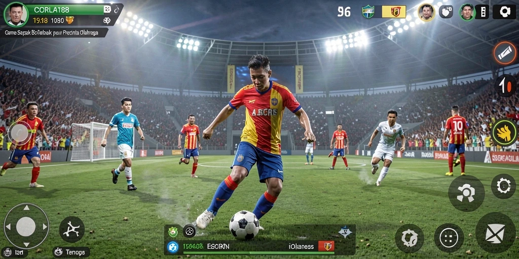 Tampilan gameplay mendebarkan dari CORLA188 dengan aksi sepak bola yang intens.