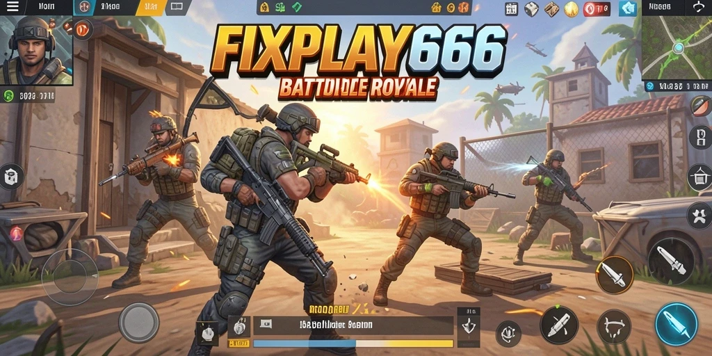 Screenshot FIXPLAY666 menampilkan aksi pertarungan Battle Royale yang intens.