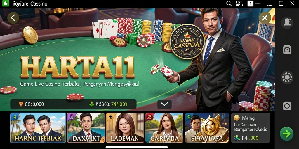 Screenshot HARTA11 menampilkan dealer langsung dalam aksi di meja permainan Live Casino.