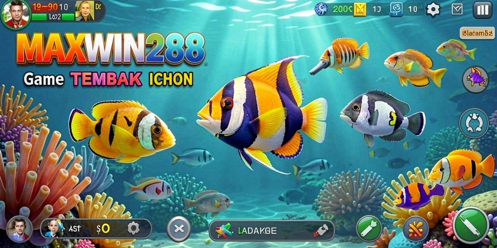 Tampilan gameplay seru di MAXWIN288 dengan aksi menembak ikan.