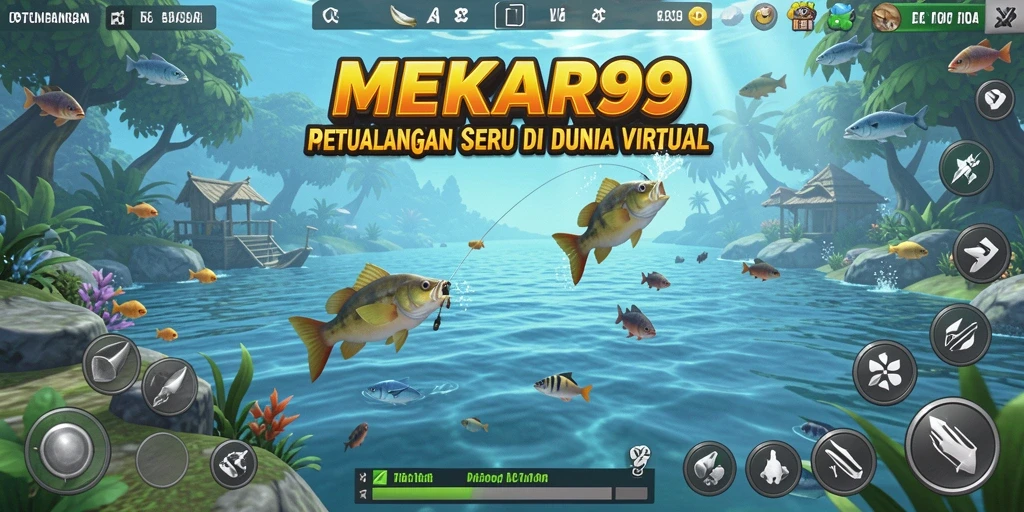 Screenshot dari gameplay <strong>MEKAR99</strong> yang menunjukkan momen memancing yang mendebarkan.
