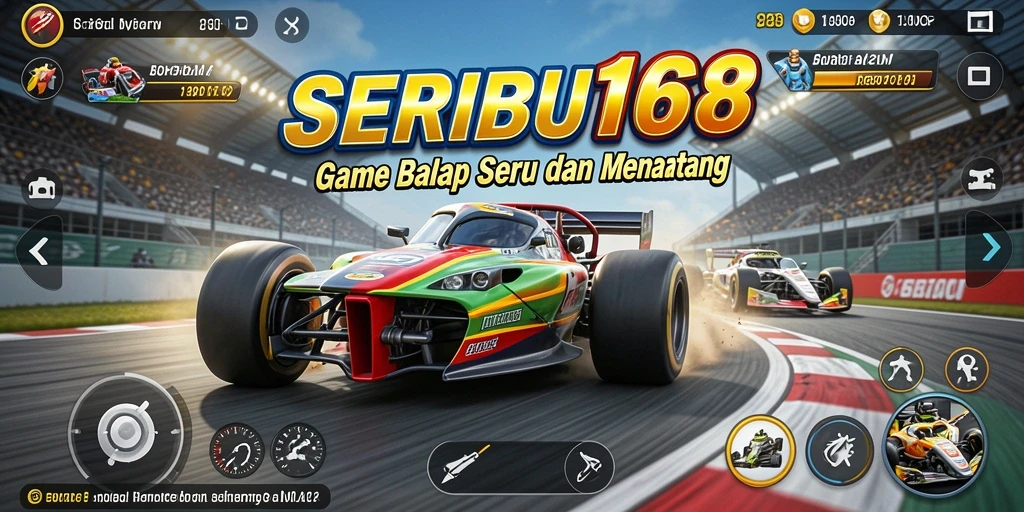 Tangkapan layar SERIBU168 menunjukkan aksi balapan yang mendebarkan.
