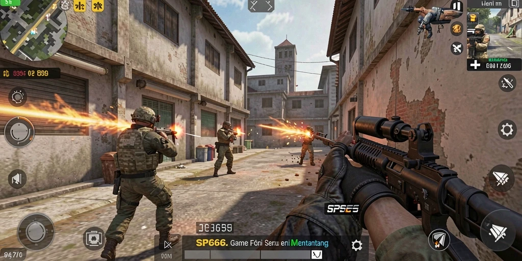 Screenshot gameplay SP666 menunjukkan aksi pertempuran yang seru dan intens.