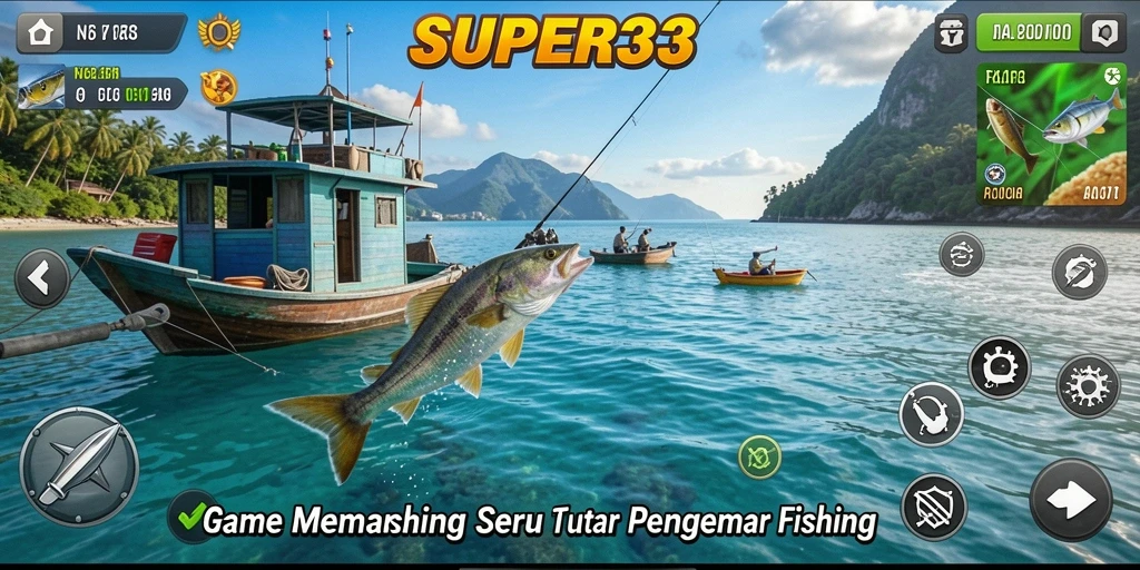 Gameplay SUPER33 yang seru dan mendebarkan saat memancing.