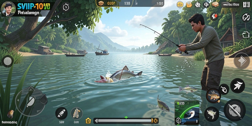 Tampilan gameplay SVIP10 yang menarik saat menangkap ikan.