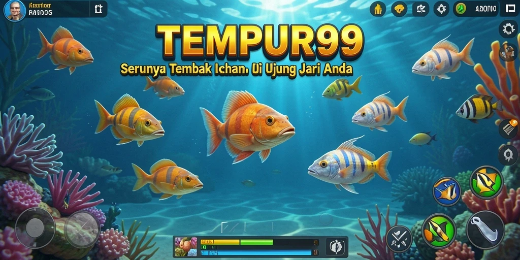 Tampilan menarik dari gameplay TEMPUR99 saat menembak ikan.