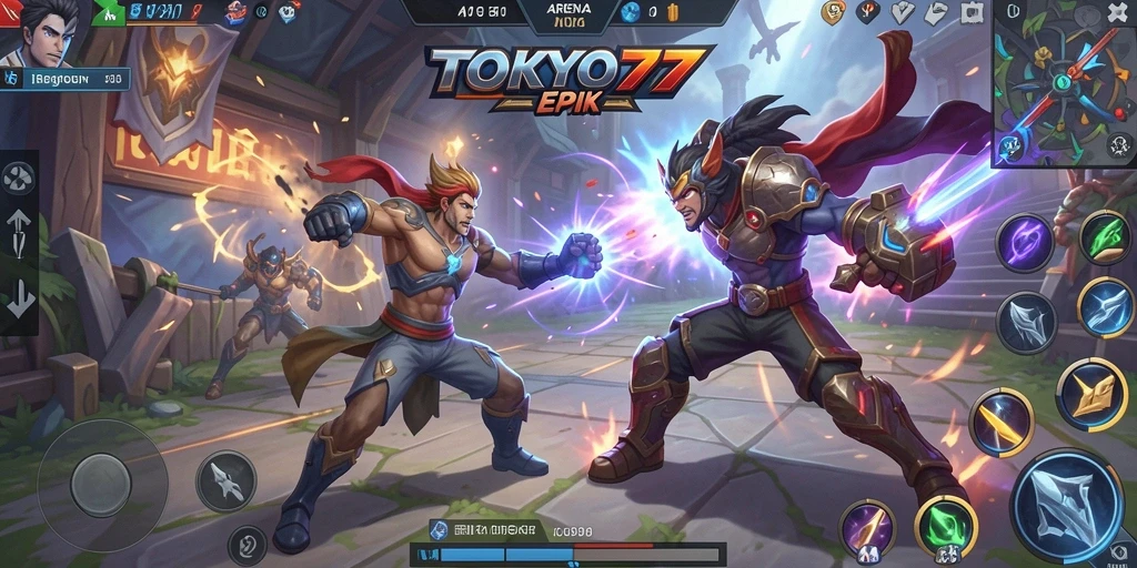 Tangkapan layar aksi intens dari gameplay MOBA TOKYO77.
