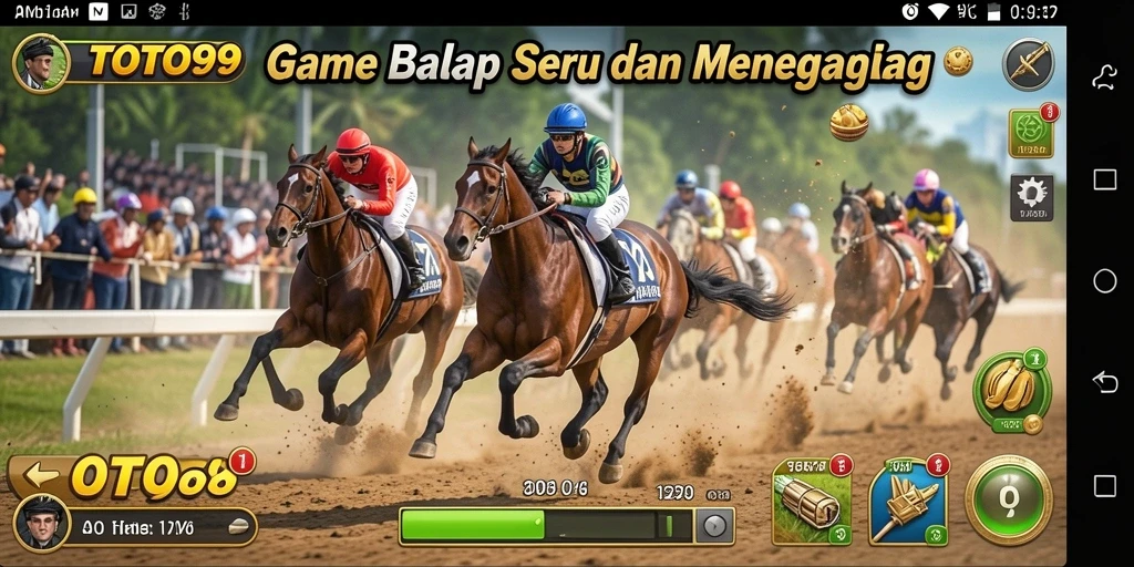 Screenshot gameplay TOTO99 dengan balapan seru dan mobil kustom.