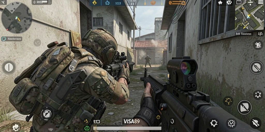 Tampilan gameplay menegangkan dari <strong>VISA89</strong> dengan aksi menembak yang intens.